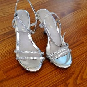 Strappy, silver rhinestone sandals